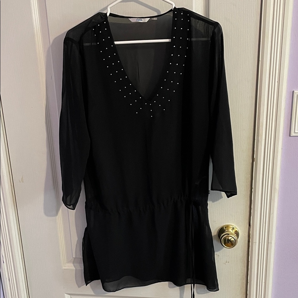 La Vie En Rose Black Swim Coverup with Studded Neckline